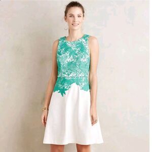 Anthropologie Moulinette Soeurs Women's Arbor Lace Dress Sleeveless Green White